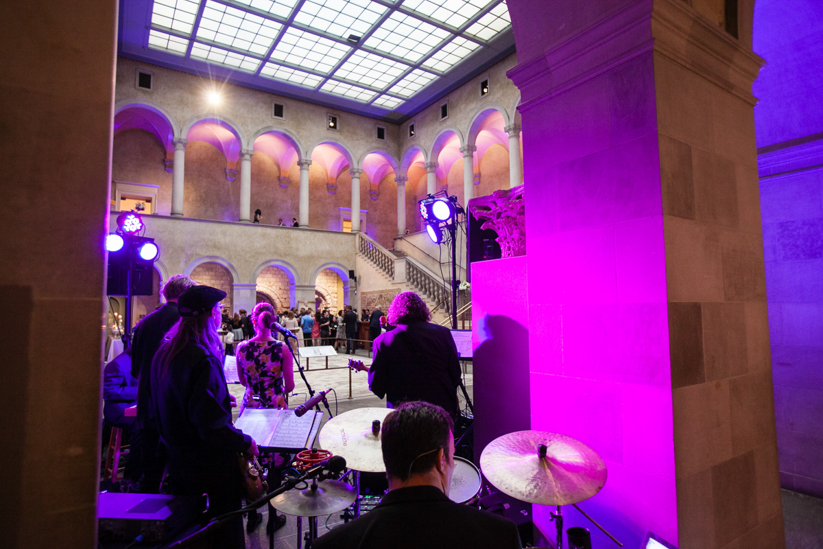 a band during a wedding at the Worcester Art Museum