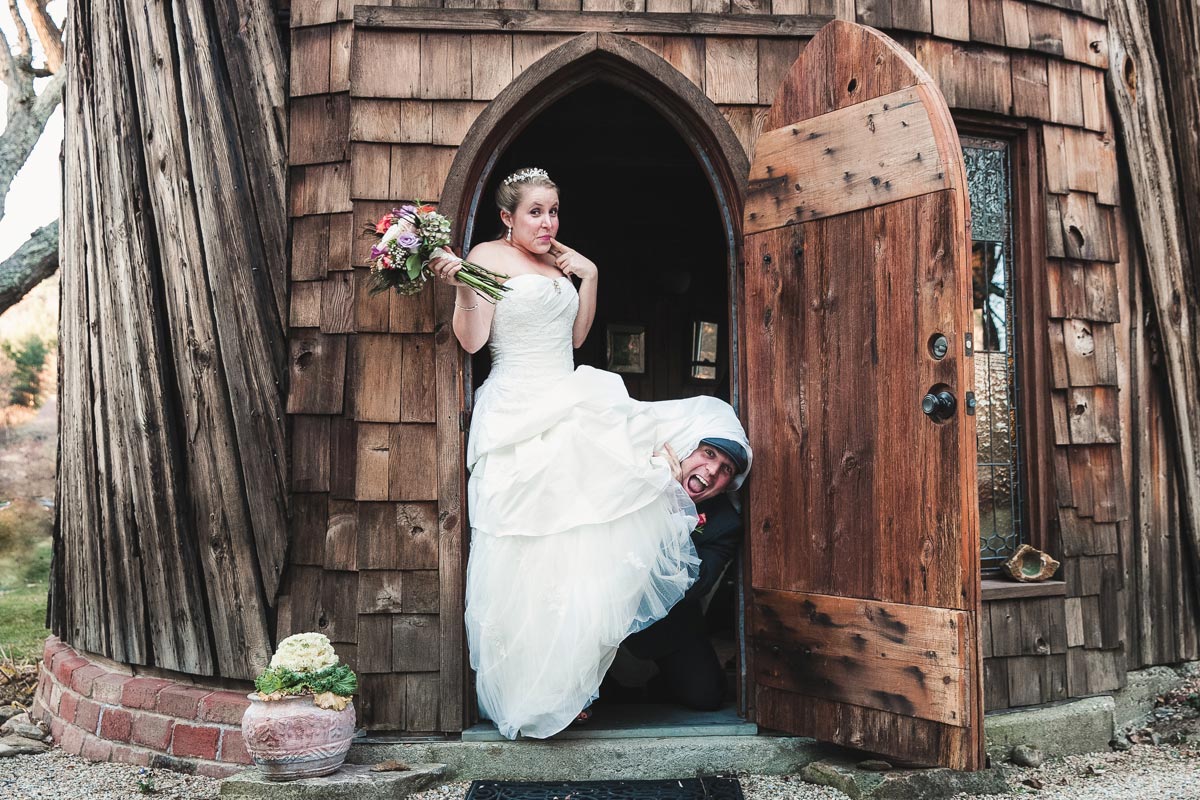 Chris and Margit posing for a photo at Santarella Estate before their wedding.