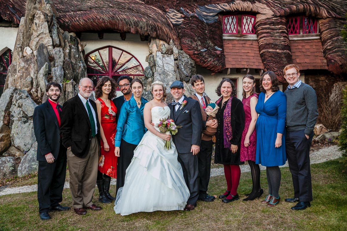 A group photo of the wedding party at Santarella Estate.