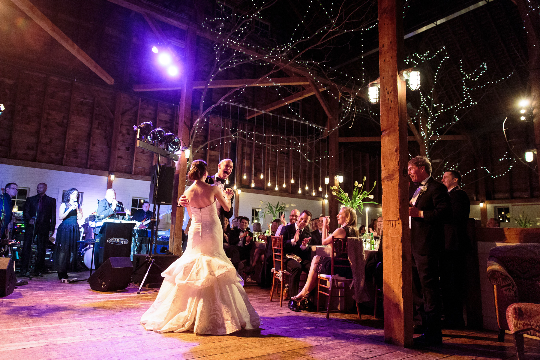 photo of the bride and grooms first dance during their Gedney Farm Wedding