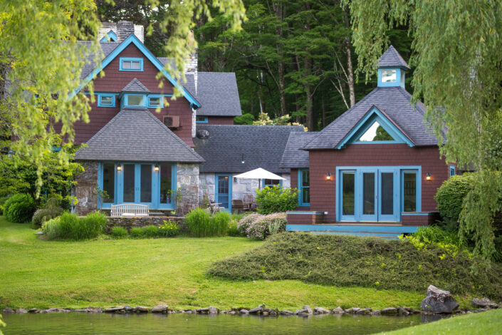 Serene duck pond on the lush grounds of Stonover Farm in Lenox, MA