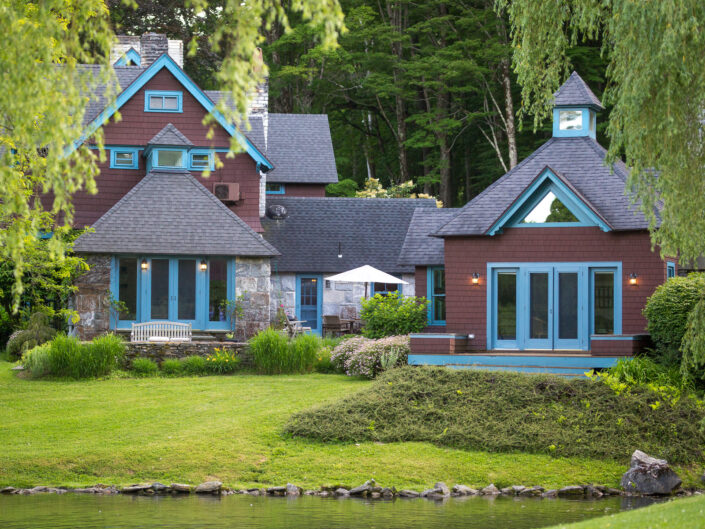 Serene duck pond on the lush grounds of Stonover Farm in Lenox, MA