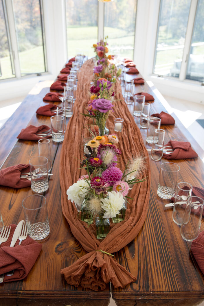 wedding table set for dinner at the brookman estate